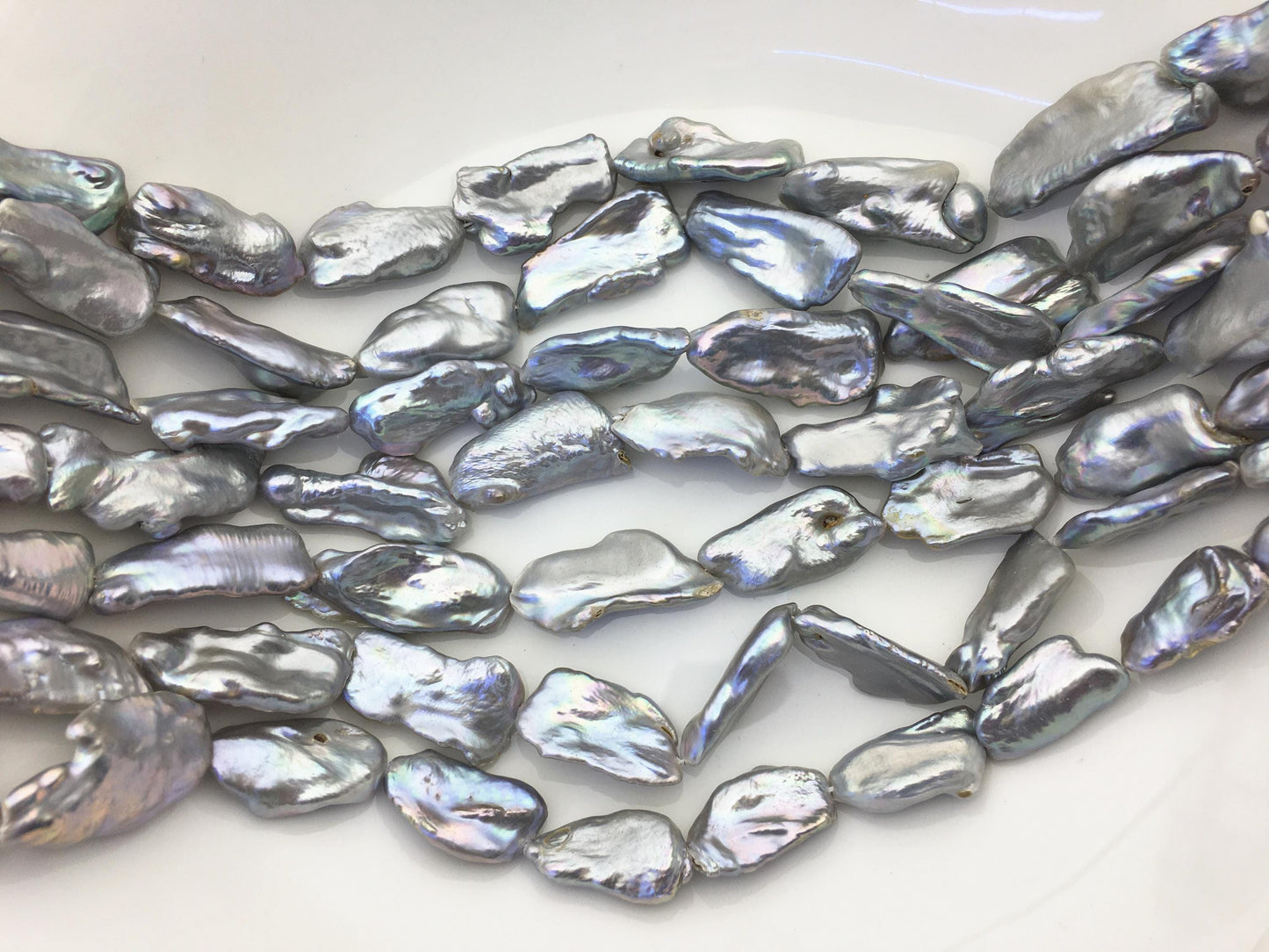 AA 12-15mm big gray Thick Keshi Biwa Pearl Necklace,ZS-200-120-23