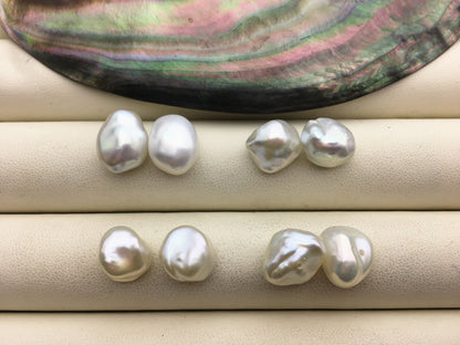 1 pair AAA+ 10-11mm White Thick keshi pearls Pair,for make stud earrings,baroque pearl,loose pearl beads,very high luster,ZS-127-62-27