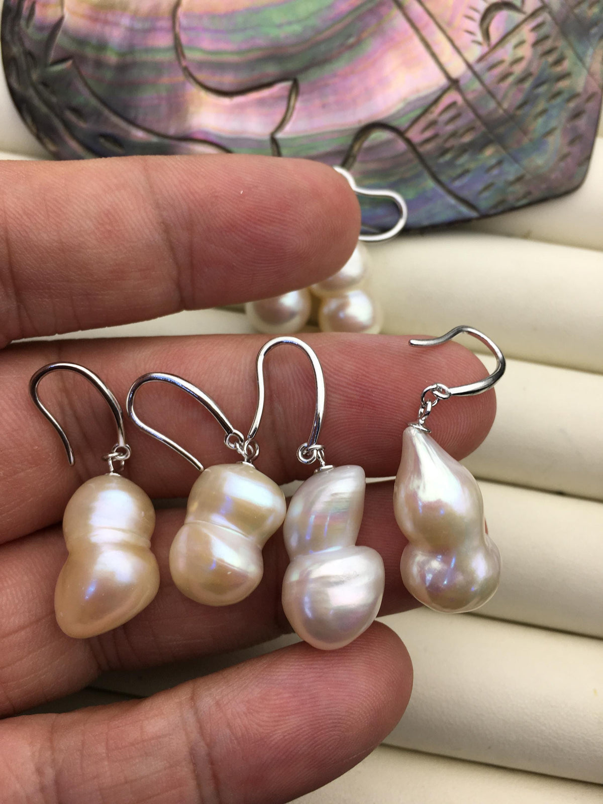 1 pair AAA 11-13mm White gourd baroque pearl dangle earrings,S925 Sterling Sliver dangle earrings,wedding pearl earrings,SE3-014