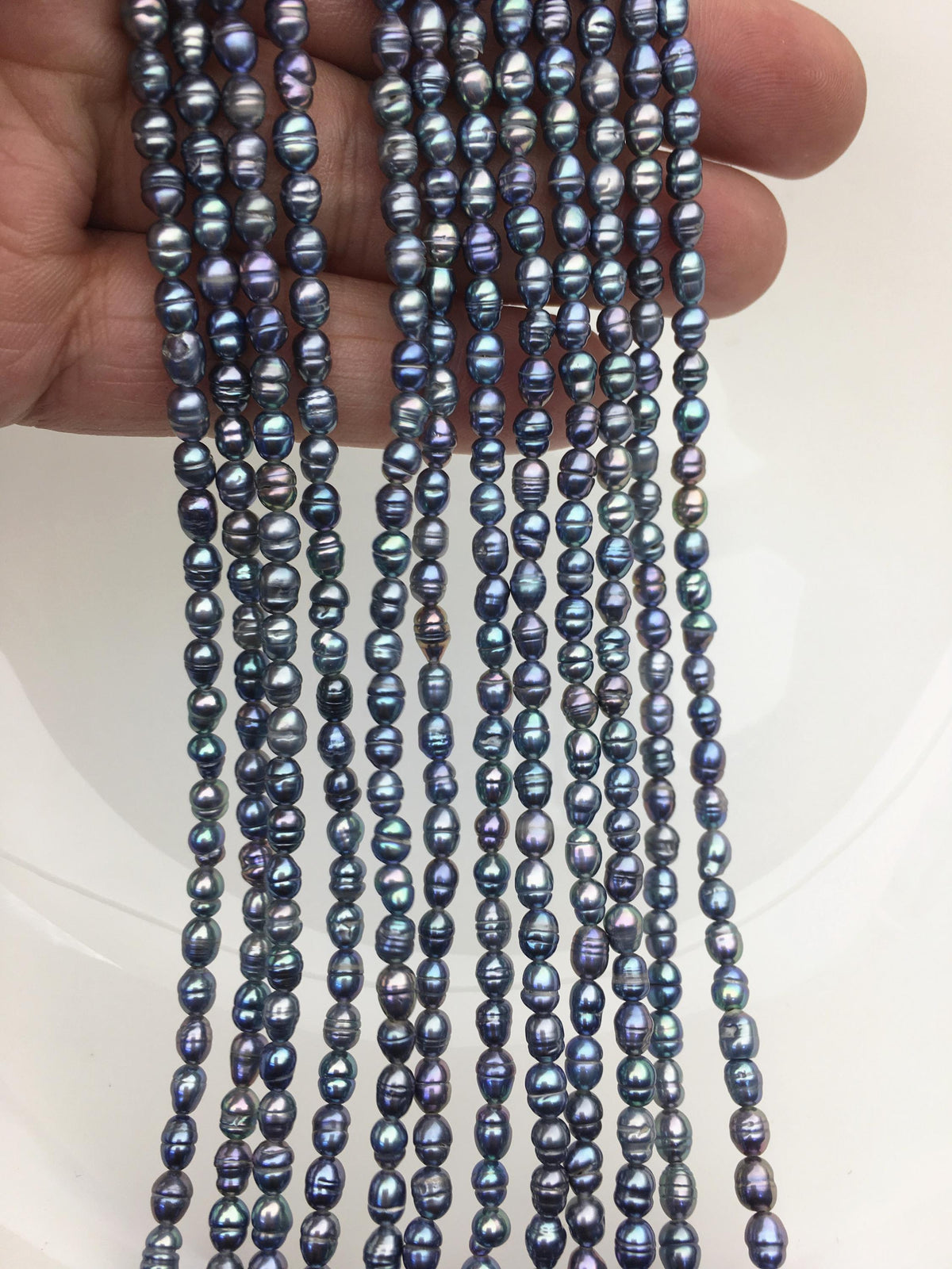 AA 3-3.5mm*4-5mm black blue rice freshwater pearls,LR3-T4