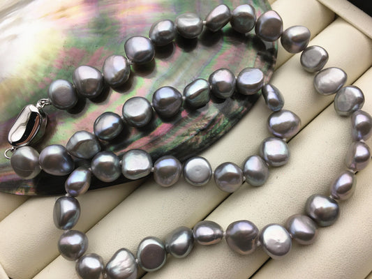 17'' AAA 8-9mm Light Gray Nugget Freshwater Pearl necklace,NPN1-085