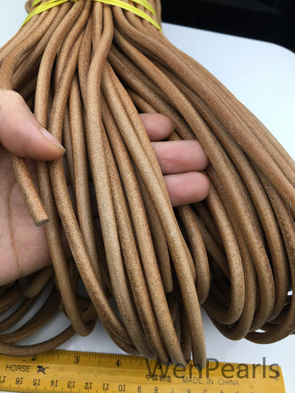 1/2/5/10 yards 6mm Natural Tan Color Round Leather Cord,Wholesale Jewelry Supplies,Distressed Matte Finish,LC6-202
