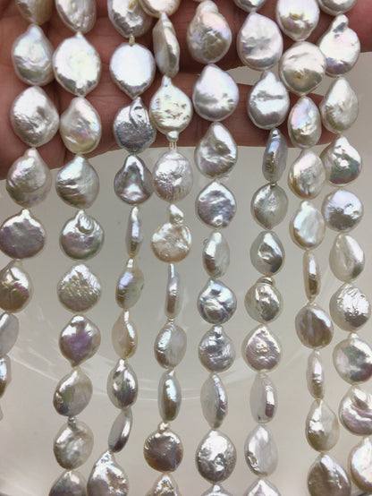 AA+ 11-13mm White Drop Coin freshwater pearls,diy bead,flat round pearl bead,COIN12-2A-2-11