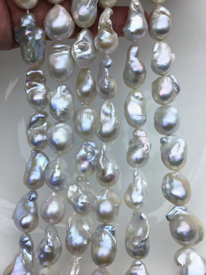 15.5'' AAA- 13-16mm Natural White flame ball pearl,FL15-3A-7-34
