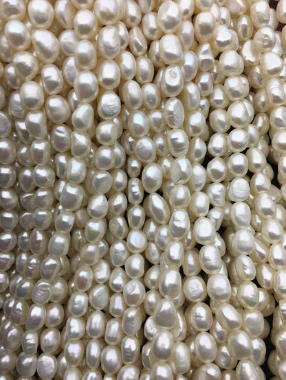 AAA- 7.4-8.4mm white nugget freshwater pearls,white cultured freshwater baroque pearl bead string,LM8-3A-12