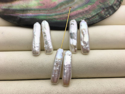 2 pairs AAA 5-6x20-21mm white Rectangle Toothpick pearls Pair,0.9mm top half hole,ZS-127-62-6