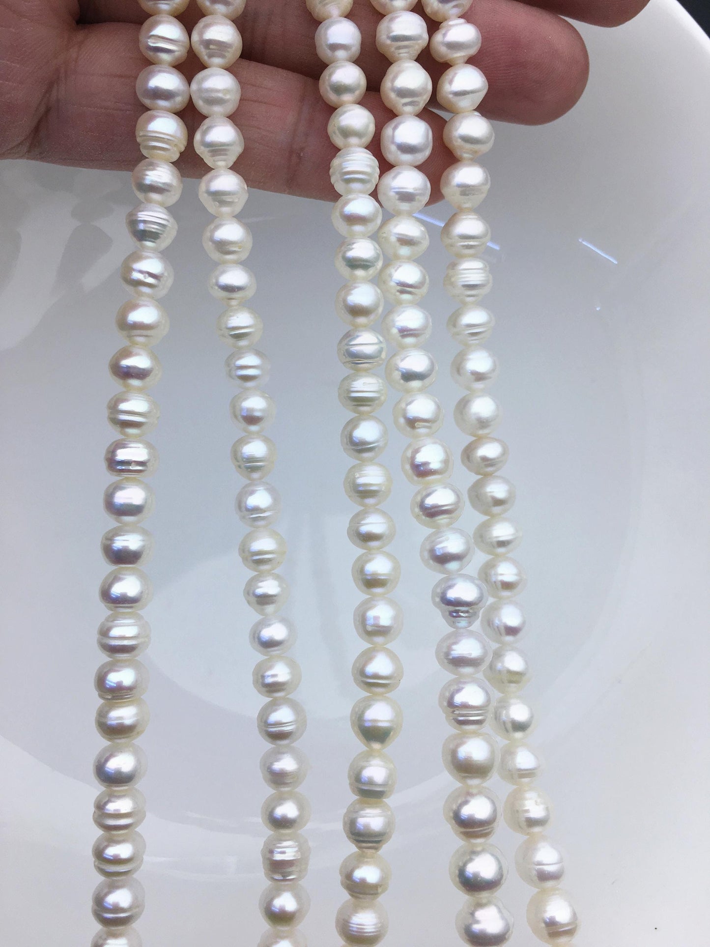 High Luster!AA+ 6.5-7.5mm white button freshwater pearls,Rondelle pearl Beads strand,loose strands,flat round pearls,SM7-T3