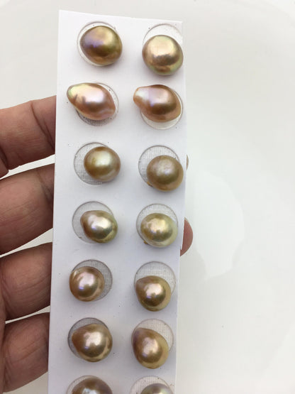 7pairs AAA 11-12mm Natural Bronze baroque drop edison freshwater pearl Pair,top half hole,ED11-3A-2-36