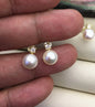 2 pairs AAA white 7.5-8mm button round pearl stud earring wedding,SE3-008-5