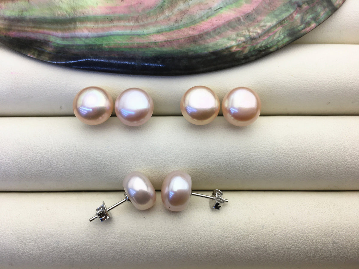 high luster!AAA 10-10.5mm purple rainbow button round pearl stud earrings - SE1-T41