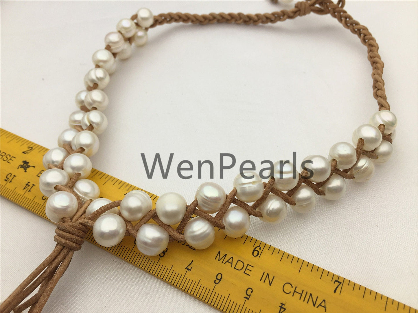 Big pearl Freshwater pearl and leather necklace - Drop pearl necklace - Le4-001