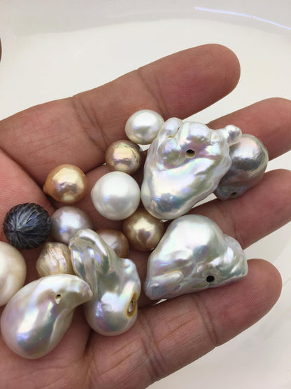 one bag 15pcs mix shape mix color mix hole freshwater pearls,ZS-T33