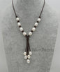 White big Rice pearl leather drop necklace,Pearl and Leather Lariat Necklace,Leather Pearl necklace,Le4-102