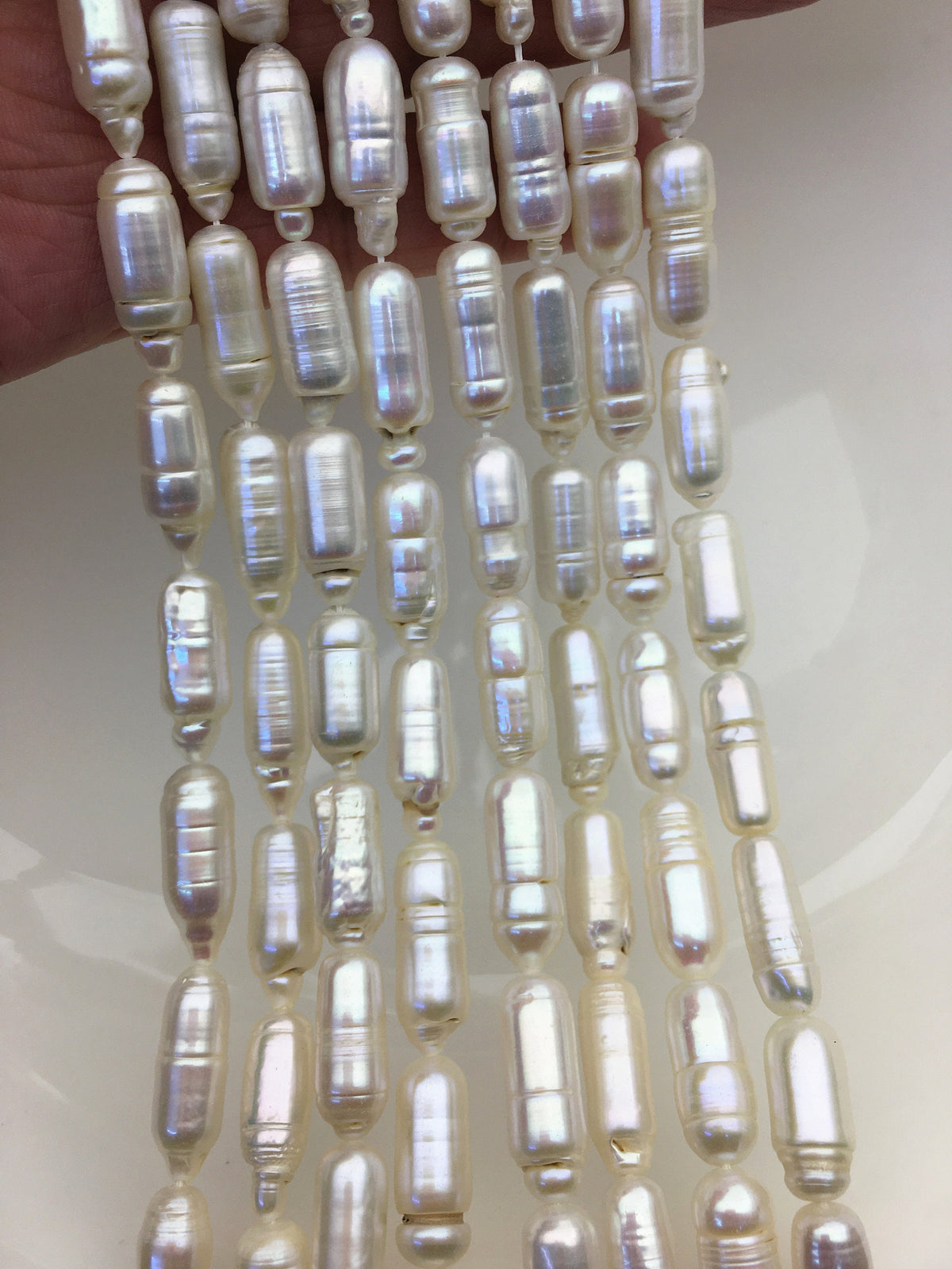 AA+ 7-8x16-20mm White Cylinder Shape Freshwater Pearl,one full strand,wholesale,ZS-103-18-3