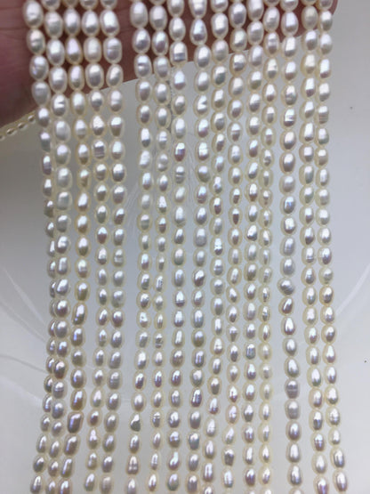 AAA- 3-3.5x4-5.5mm white rice pearls,full strand,oval loose pearl beads,diy pearl,genuine pearl,Cultured pearl,diy pearl beads,LR3-2A-1