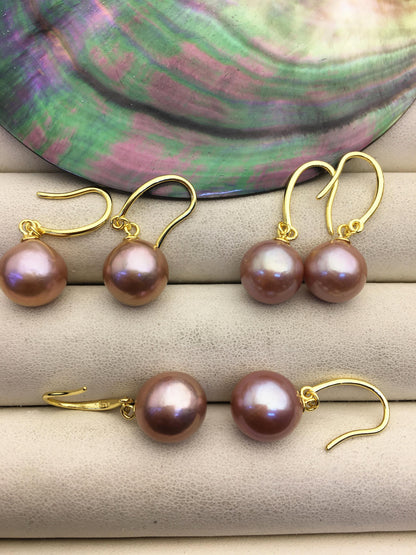 1 pair AAA 10-11mm purple teardrop edison pearl dangle earrings,wedding pearl earrings,SE3-T9-55