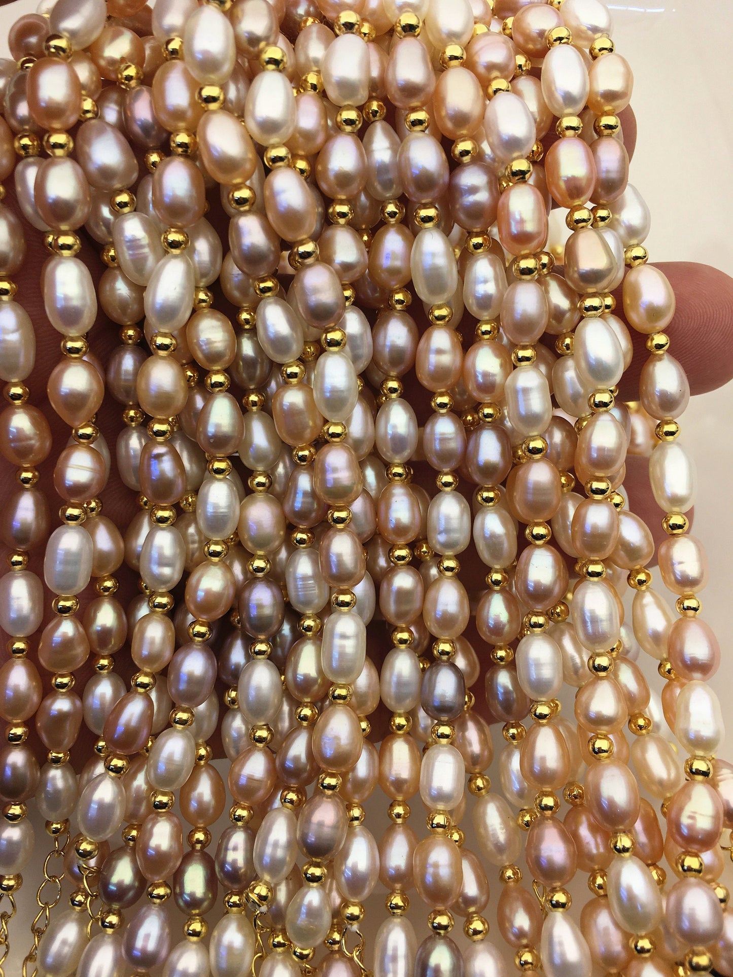 6+1.5'' AA+ misc color rice Freshwater pearl rose gold chain Bracelet,B8-025