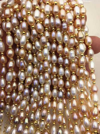 6+1.5'' AA+ misc color rice Freshwater pearl rose gold chain Bracelet,B8-025