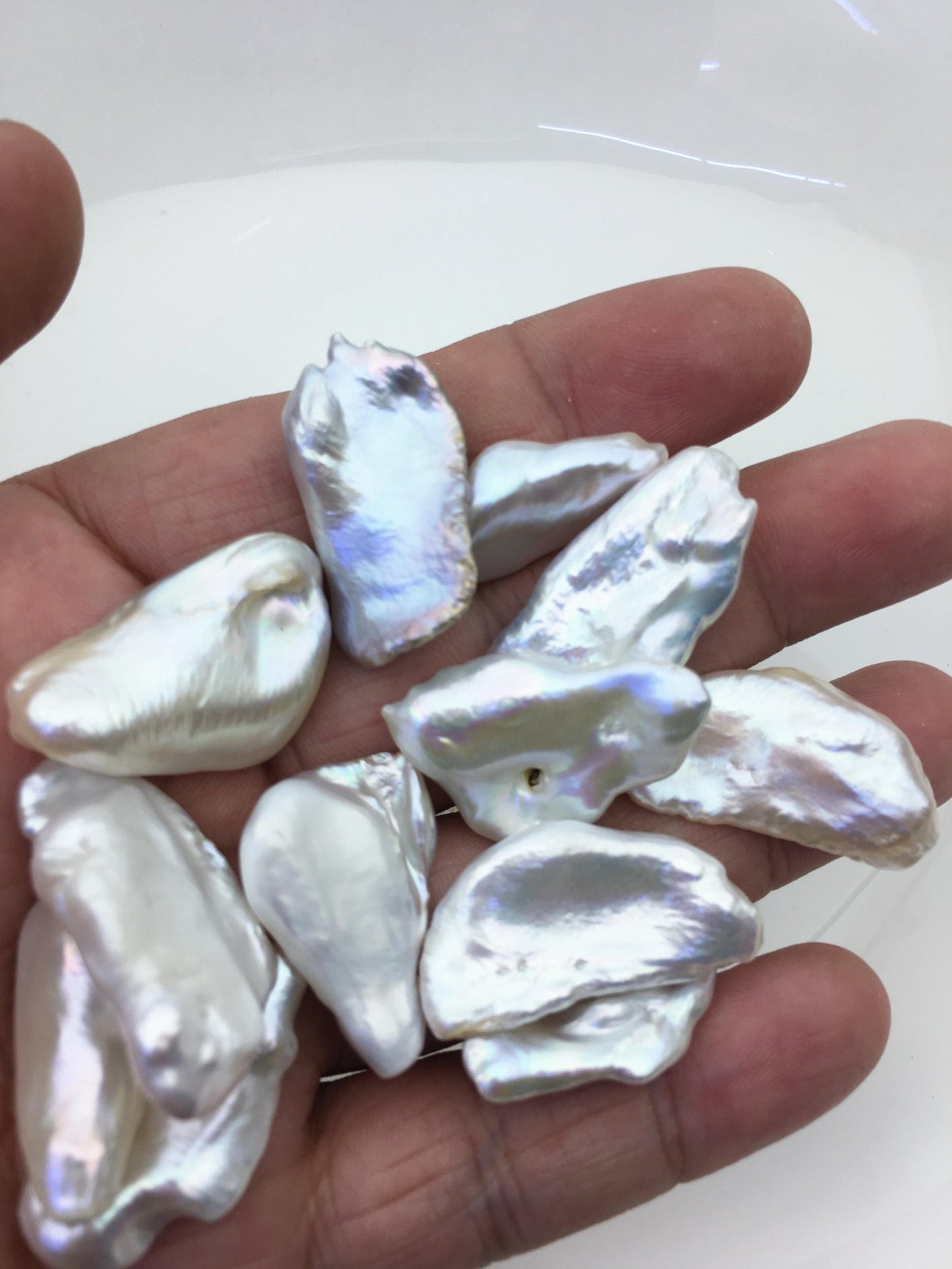 10pcs AAA 14-19mm white thick biwa keshi Freshwater Pearls, no hole,ZS-80-1-39