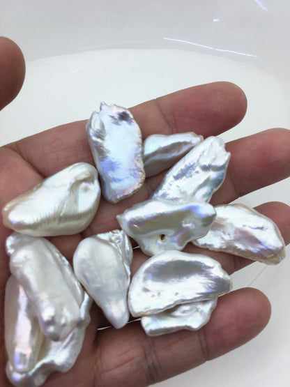 10pcs AAA 14-19mm white thick biwa keshi Freshwater Pearls, no hole,ZS-80-1-39