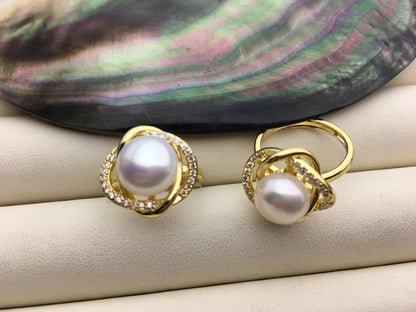 2pcs AAA big white pearl Flowerring,wedding rings for women,eternity ring,R1-T4