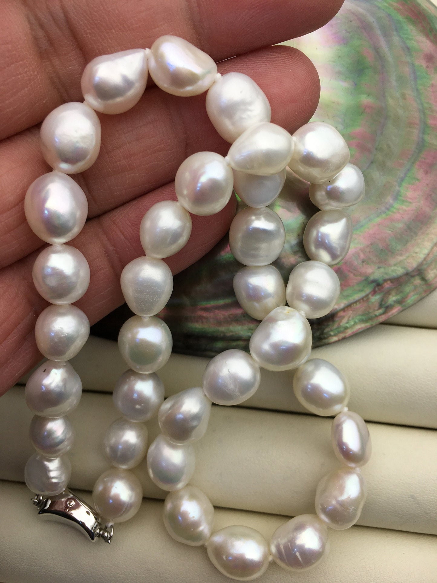 17.5'' AAA 10mm big white nugget freshwater Pearl necklace,NPN1-010