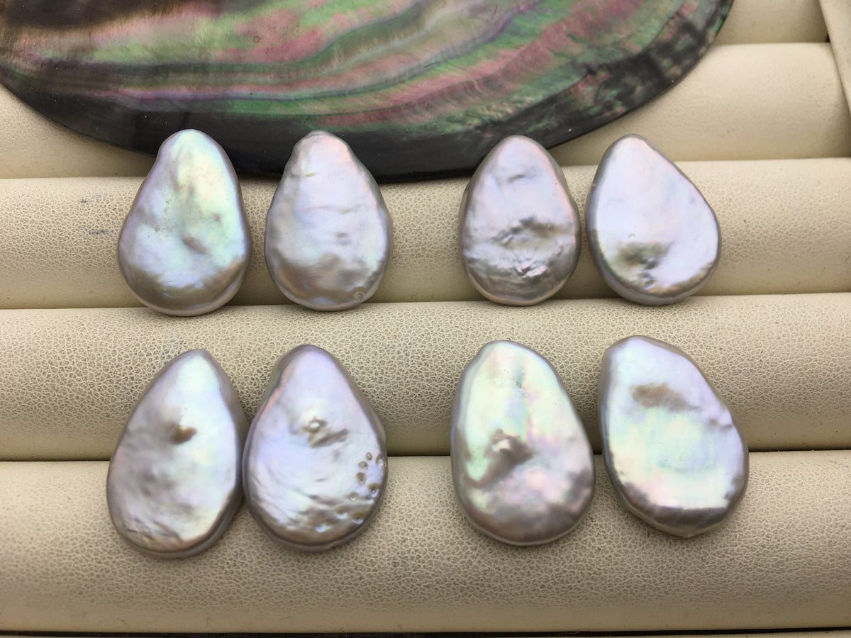 1 pair AAA Big 16-17x22-24mm Gray Drop Coin Freshwater Pearl White loose Beads Pair,wholesale,ZS-103-37-7