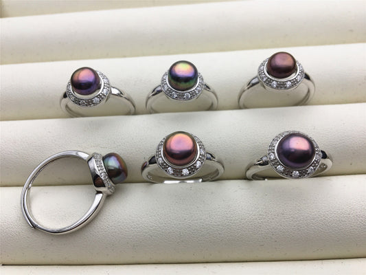 Black Rainbow Freshwater pearl ring,S925 sterling silver ring,cz diamond wedding rings,bridal ring,anniversary rings,R1-035