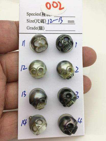 1pc 12-14mm Big Tahitian HandMade Carved Skull Sea Pearl Beads For necklace pendant earrings,Natural Color,Diy pearl,CAC-SKU-015-1