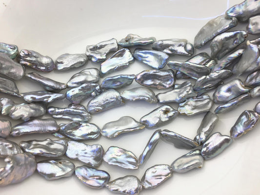 AA 12-15mm big gray Thick Keshi Biwa Pearl Necklace,ZS-200-120-23