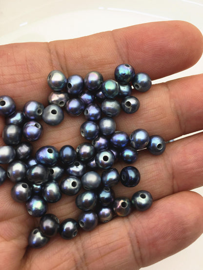 50pcs AA+ 5.8-6.5mm black blue potato freshwater pearl,1.6mm large hole,CR6-2A-21