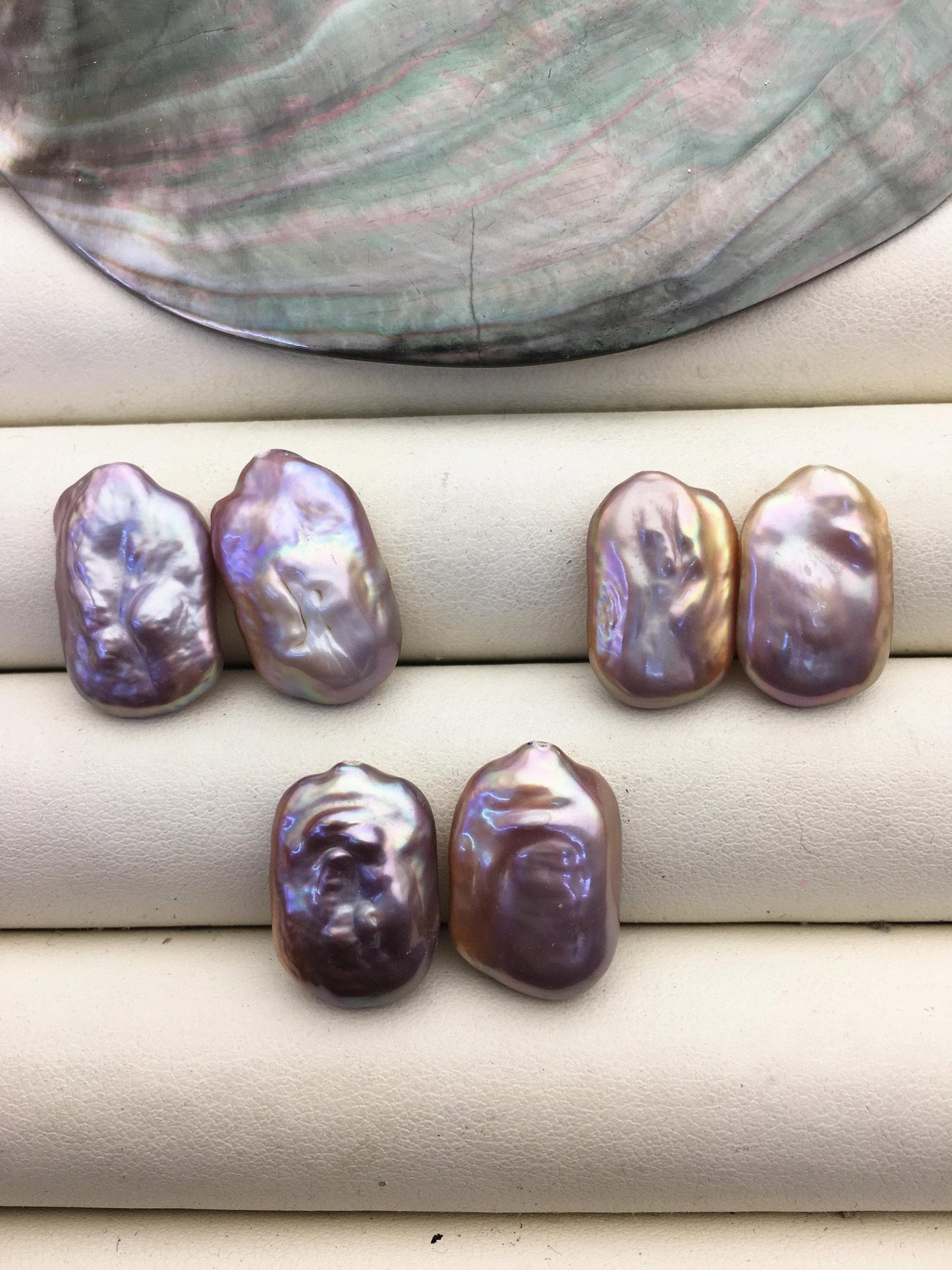 2 pairs AAA 11-12x17-19mm Purple Rectangle Freshwater Pearl White loose Beads Piar,top half hole,ZS-103-37-80