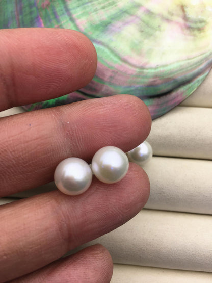 AAA- 9-10mm white round pearl stud earrings,cultured pearl beads,natural pearls,SE3-037