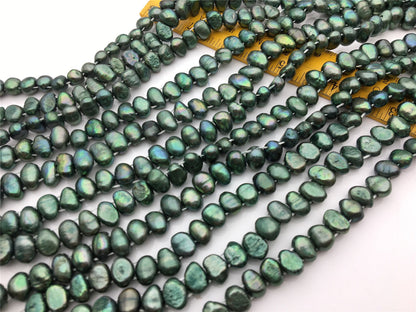 AA 7-8mm Green color two hole nugget freshwater pearls,full strand,LM7-2A-25