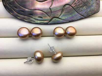 1 pair AAA 10-11mm Brown Stud Earrings,Sterling Silver,Wedding,classic pearl studs,SE1-T40
