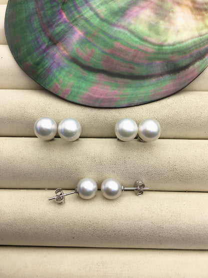 AAA 8-9mm White Round Fresh Water pearl stud earrings,Bridal Earrings-Wedding Jewelry-Bridal jewelry-Birthday gift,SE3-T2