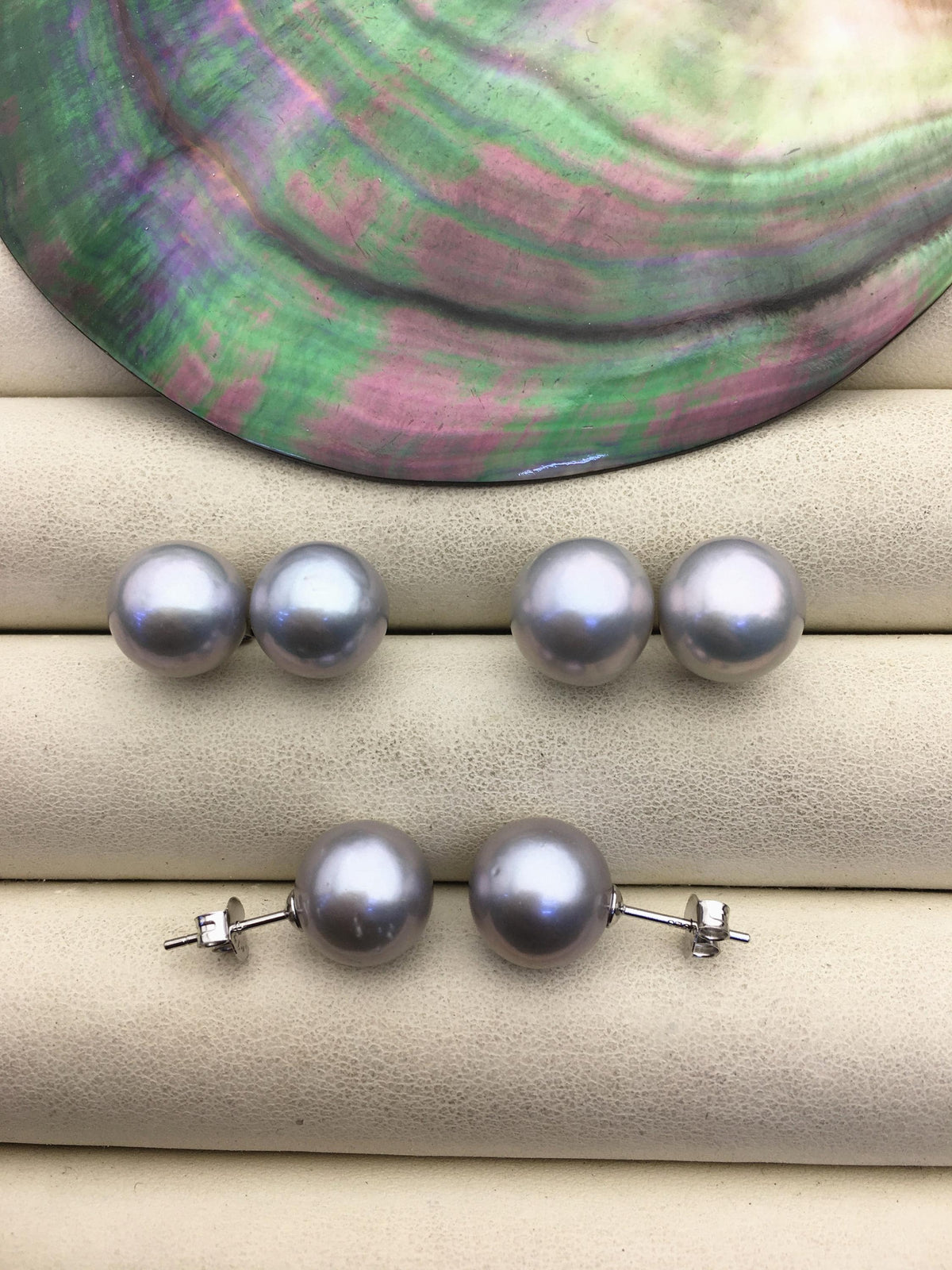 1 pair AAA 10-11mm gray round edison pearl stud earrings,S925 Sterling Sliver stud earrings,wedding pearl earrings,SE3-T9-26