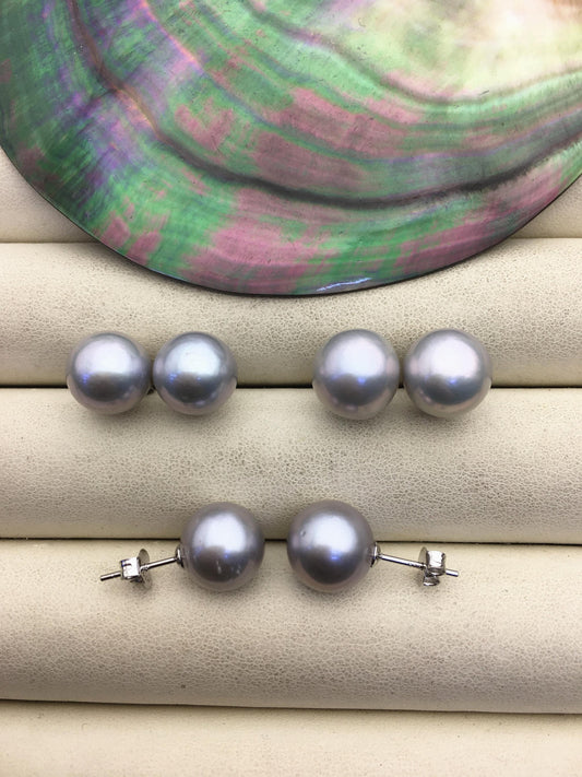 1 pair AAA 10-11mm gray round edison pearl stud earrings,S925 Sterling Sliver stud earrings,wedding pearl earrings,SE3-T9-26