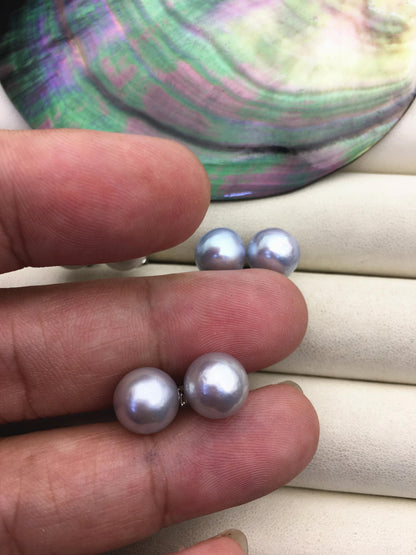1 pair AA+ 9-11mm Silver Gray South Sea near round pearl stud earrings,SE3-109-9