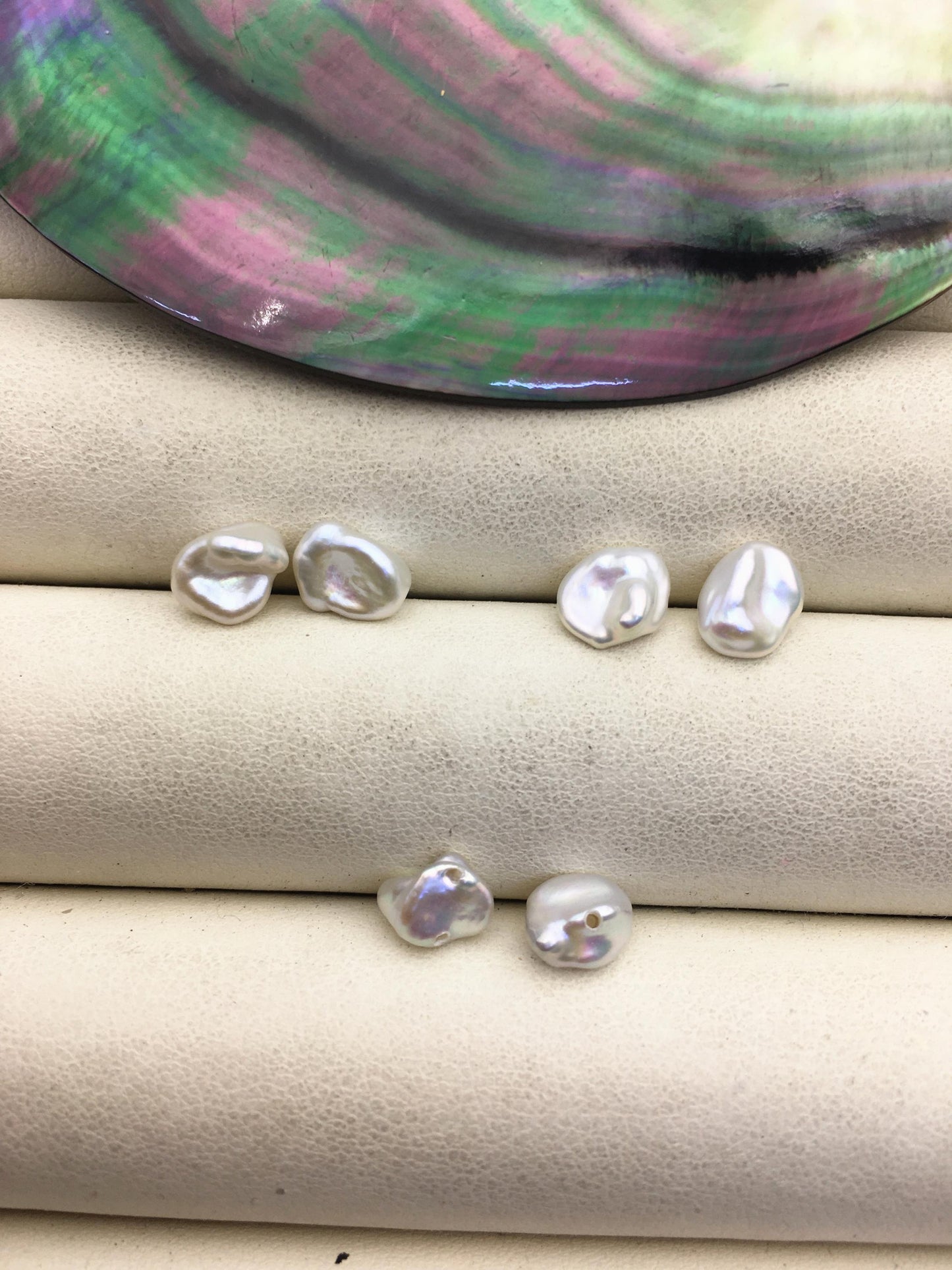 2 pairs AAA 6-7mm White keshi pearls Pair,for make stud earrings,half hole,loose pearl beads,very high luster,ZS-127-62-2