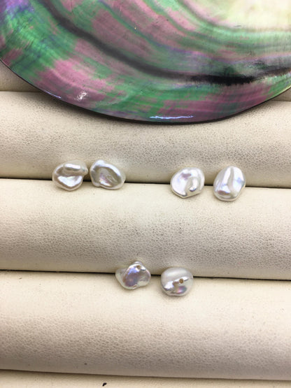 2 pairs AAA 6-7mm White keshi pearls Pair,for make stud earrings,half hole,loose pearl beads,very high luster,ZS-127-62-2