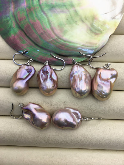1 pair AAA 13-16mm purple flame ball pearl dangle earrings,SE3-031-36