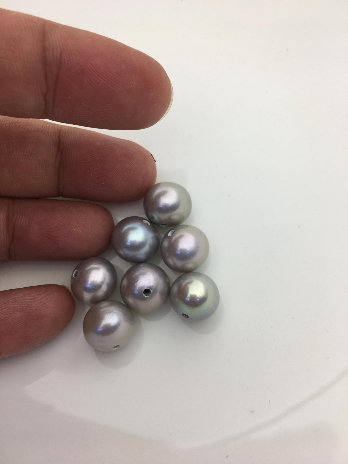 7pcs AAA/AA+ 13-14mm gray button near round freshwater pearls,2.2mm large hole,RP13-T10