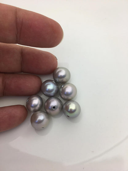 7pcs AAA/AA+ 13-14mm gray button near round freshwater pearls,2.2mm large hole,RP13-T10