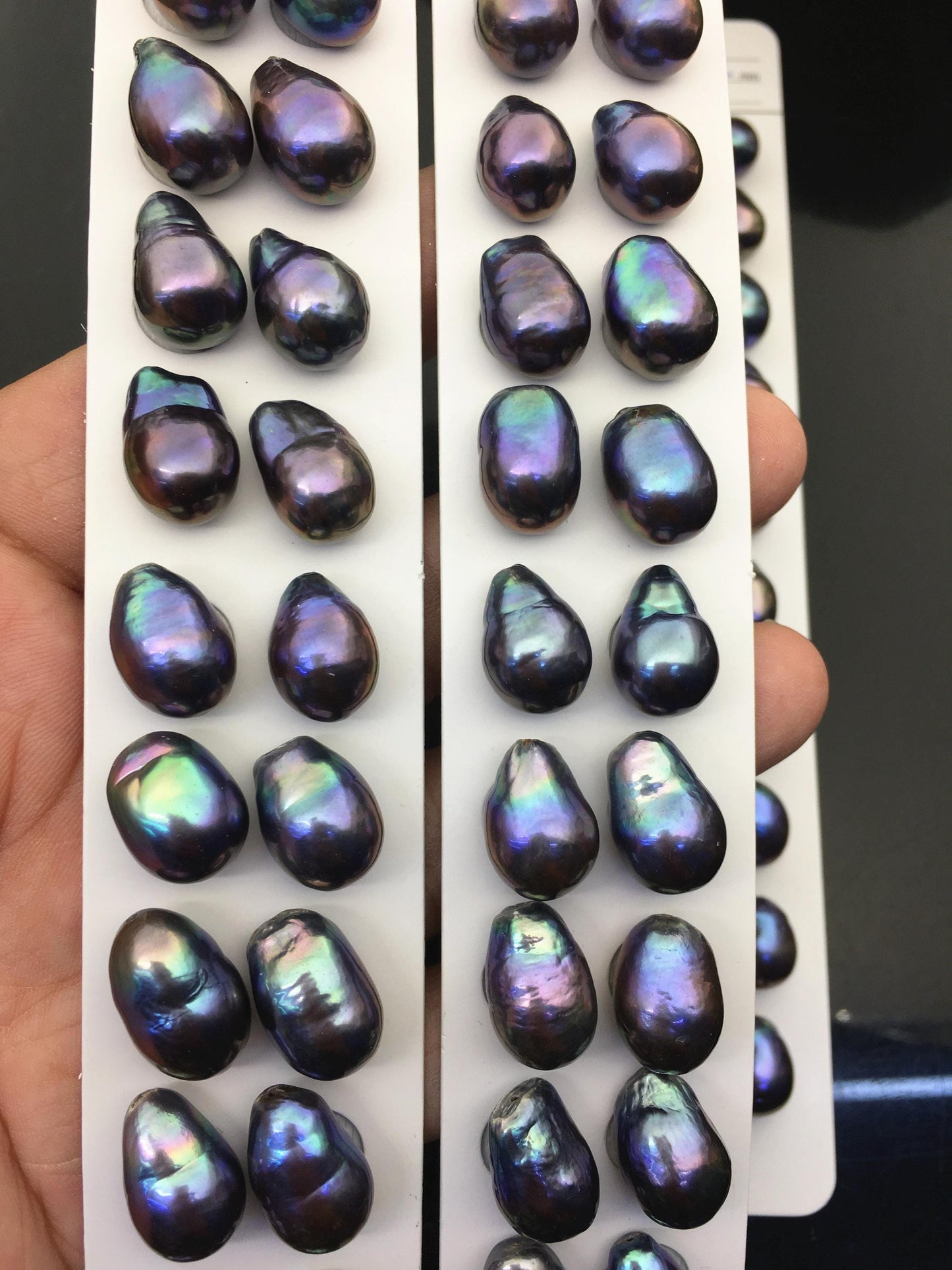 10pairs AAA 11-12mm Black Blue Rainbow baroque drop edison freshwater pearl Pair,top half hole,ED11-3A-2-25