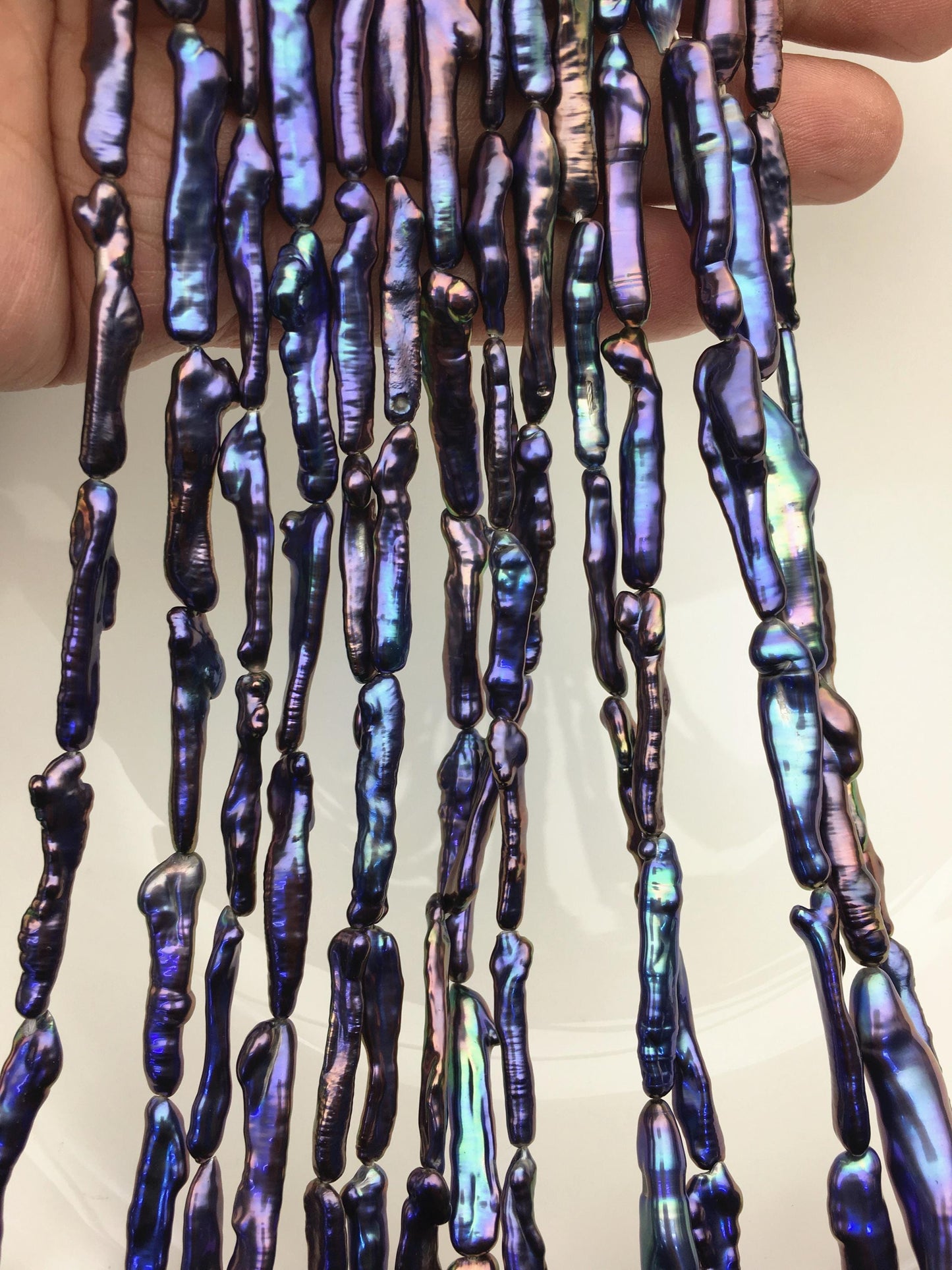 15.5'' AAA 4-6mm black blue rainbow Toothpick pearls,ZS-80-12