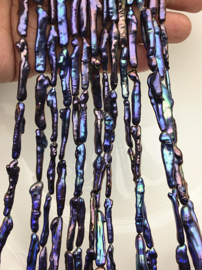 15.5'' AAA 4-6mm black blue rainbow Toothpick pearls,ZS-80-12