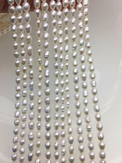 AA 4.5-5mm*5-7mm white rice freshwater pearl,Cultured white rice freshwater pearls bead,pearl necklace,DIY ,Valentine's Day gift,LR4-2A-2