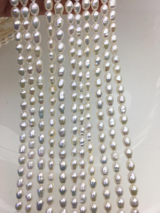 AA 4.5-5mm*5-7mm white rice freshwater pearl,Cultured white rice freshwater pearls bead,pearl necklace,DIY ,Valentine's Day gift,LR4-2A-2