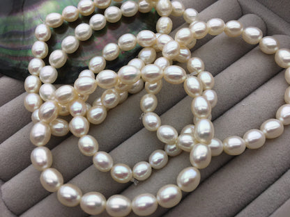 7 inchs AAA 7mm White oval Freshwater pearl Elastic string Bracelet,rice pearl bracelet,B8-040